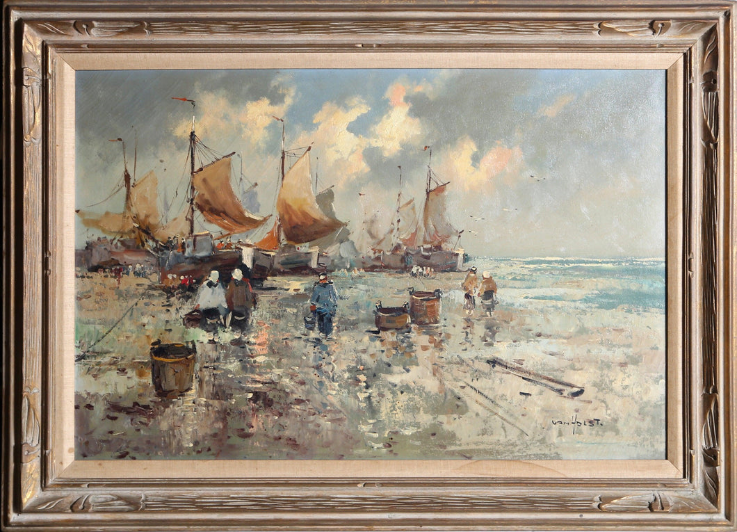 Fishermen at Shore Oil | Van Holst,{{product.type}}