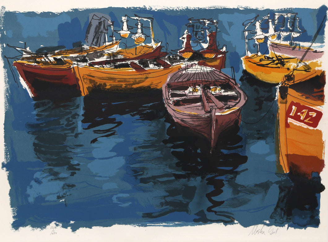 Fishing Boats from People in Israel Lithograph | Moshe Gat,{{product.type}}