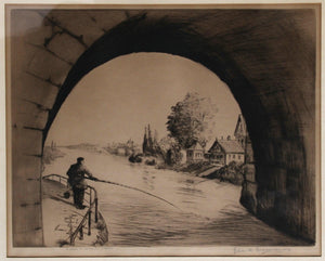 Fishing in Joinville, France Etching | Elias M. Grossman,{{product.type}}