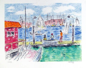 Fishing off the Docks Lithograph | Pat Berger,{{product.type}}