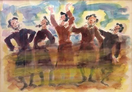 Five Jewish Men Celebrating Watercolor | Moshe Raviv (aka Moi Ver),{{product.type}}