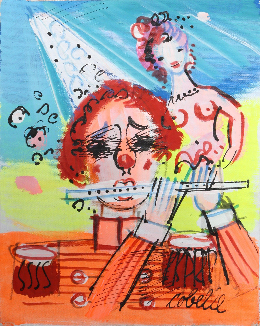Flautist Clown and Nude 2 Acrylic | Charles Cobelle,{{product.type}}