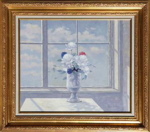 Flower Still Life in front of Window Oil | Les Bullene,{{product.type}}