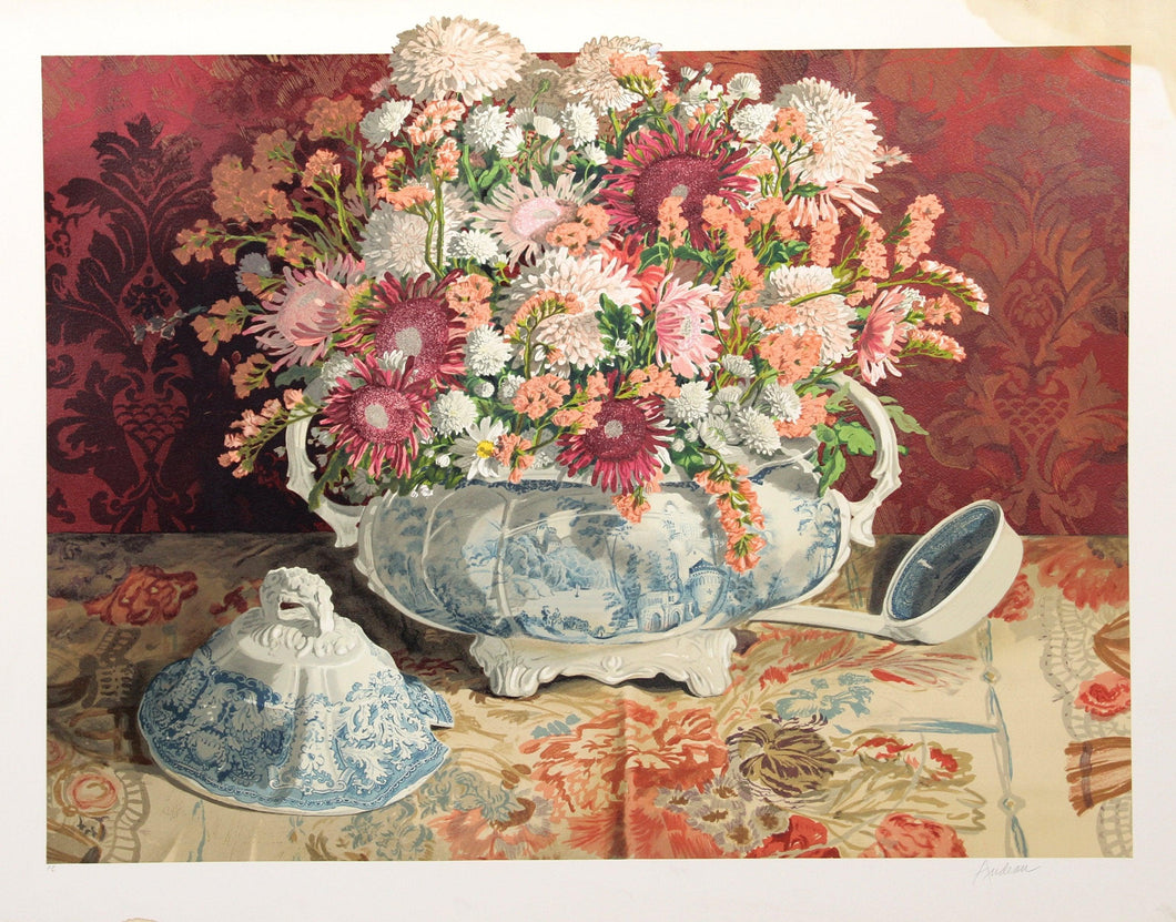 Flowers in Blue and White Tureen Lithograph | Andeau,{{product.type}}