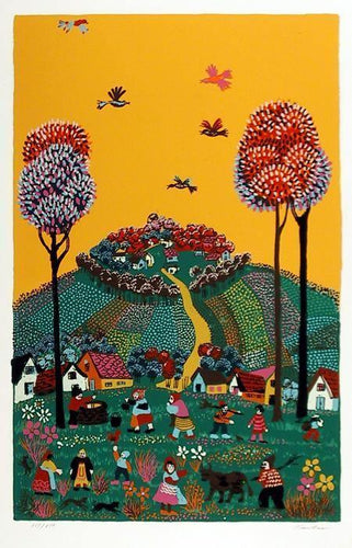 Folk Village Screenprint | Claudine,{{product.type}}