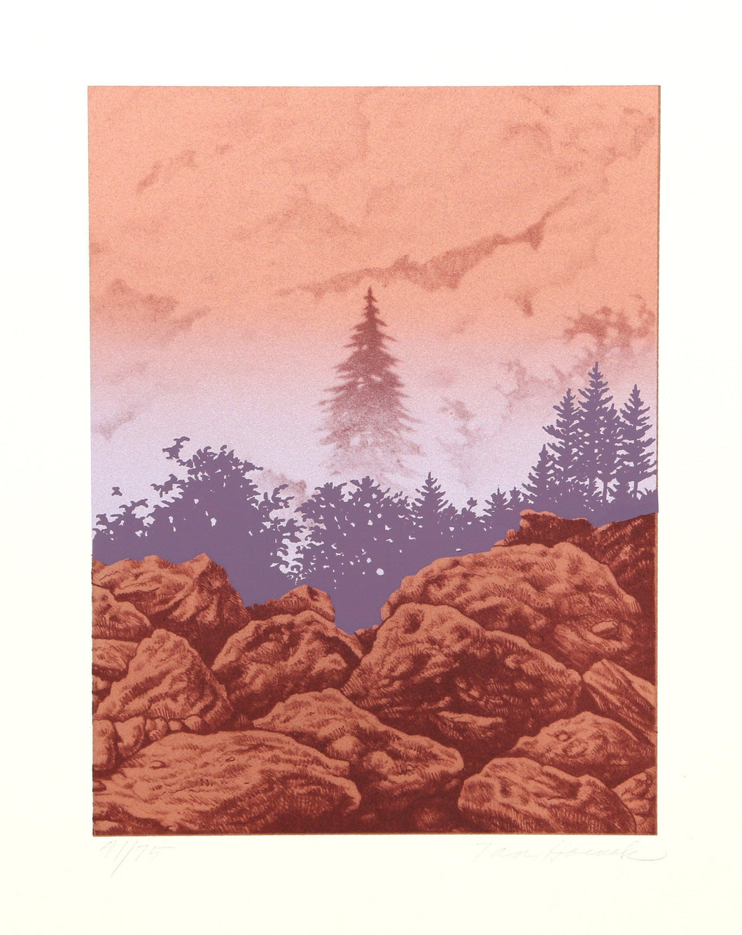 Forest Cliff (Red) Screenprint | Ian Hornak,{{product.type}}