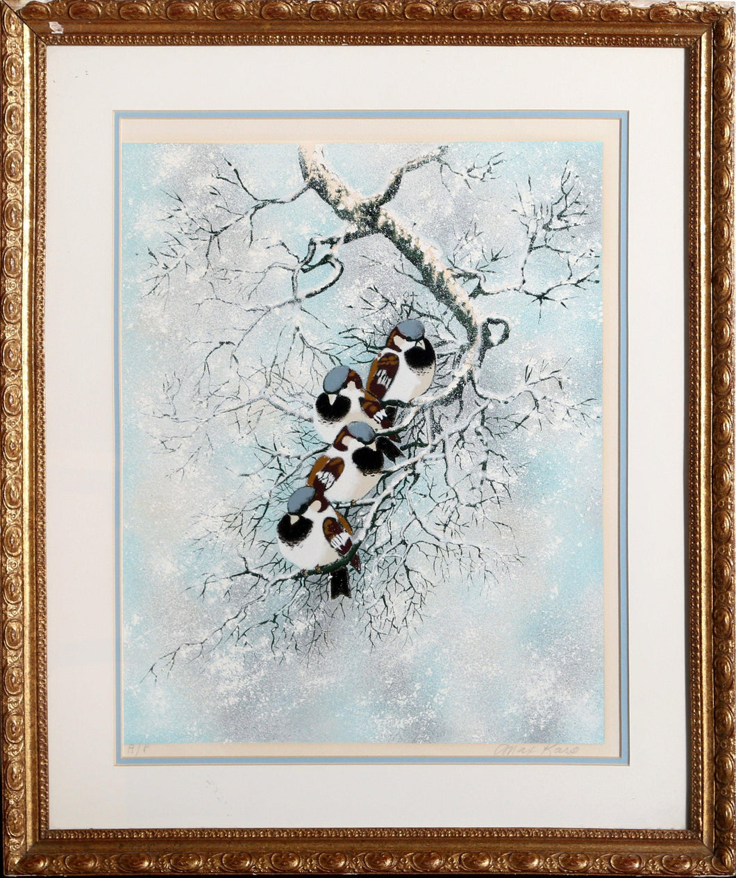 Four Birds in Winter Lithograph | Max Karp,{{product.type}}