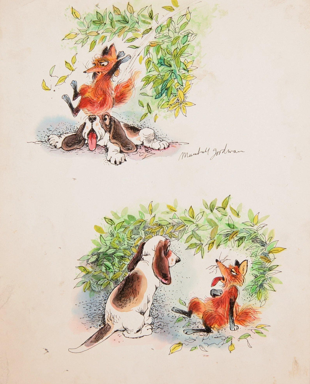 Fox and the Hound Watercolor | Marshall Goodman,{{product.type}}