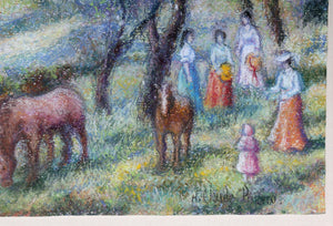 French Landscape with Horses and Ladies Pastel | Hugues Claude Pissarro,{{product.type}}