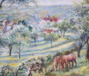 French Landscape with Horses and Ladies Pastel | Hugues Claude Pissarro,{{product.type}}