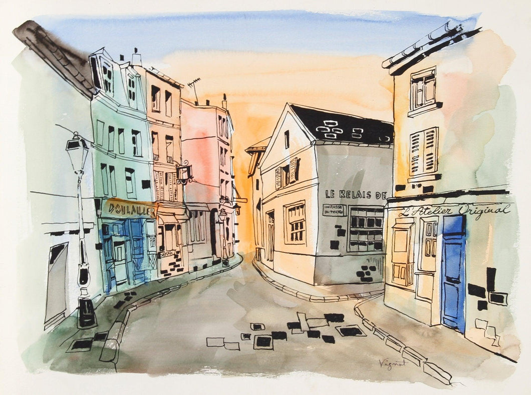 French Street Scene Watercolor | Vignot,{{product.type}}