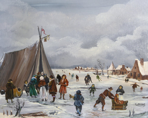 French Village in Winter 4 Oil | J. Van Buiksloot,{{product.type}}