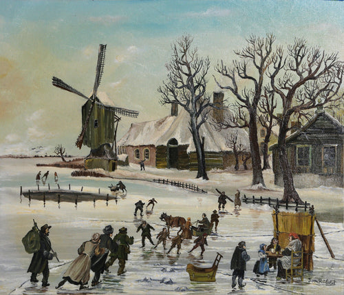 French Village in Winter 5 Oil | J. Van Buiksloot,{{product.type}}