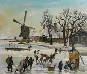 French Village in Winter 5 Oil | J. Van Buiksloot,{{product.type}}