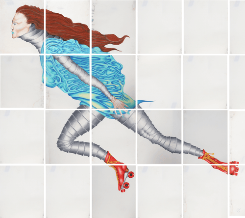 Futuristic Roller Skating Woman Pastel | Jon Robyn,{{product.type}}