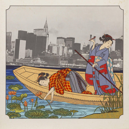 Gathering Lotus Flowers (after Harunobu) Screenprint | Michael Knigin,{{product.type}}