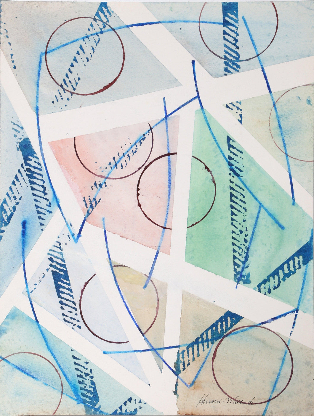 Geometric Abstract with Circles Watercolor | Harold Wallerstein,{{product.type}}