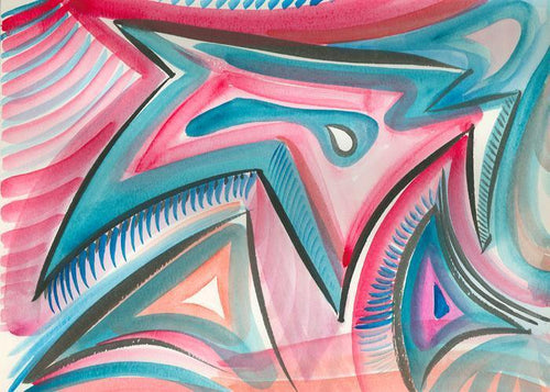 Geometric Pinks and Blues Watercolor | Harold Wallerstein,{{product.type}}