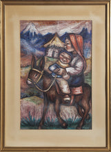 Girl and Boy on Donkey Pastel | Unknown Artist,{{product.type}}