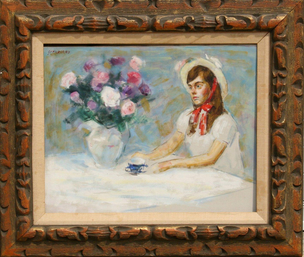 Girl and Flower Bouquet Oil | Thomas Strickland,{{product.type}}