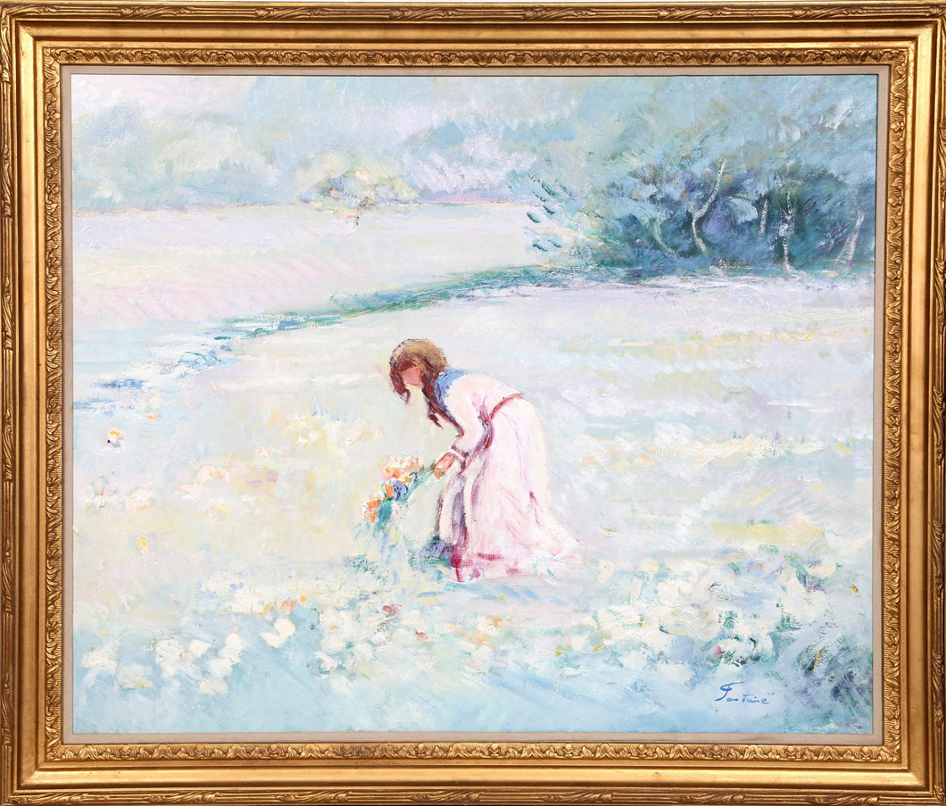 Girl Gathering Flowers in Meadow Oil | Fontaine,{{product.type}}