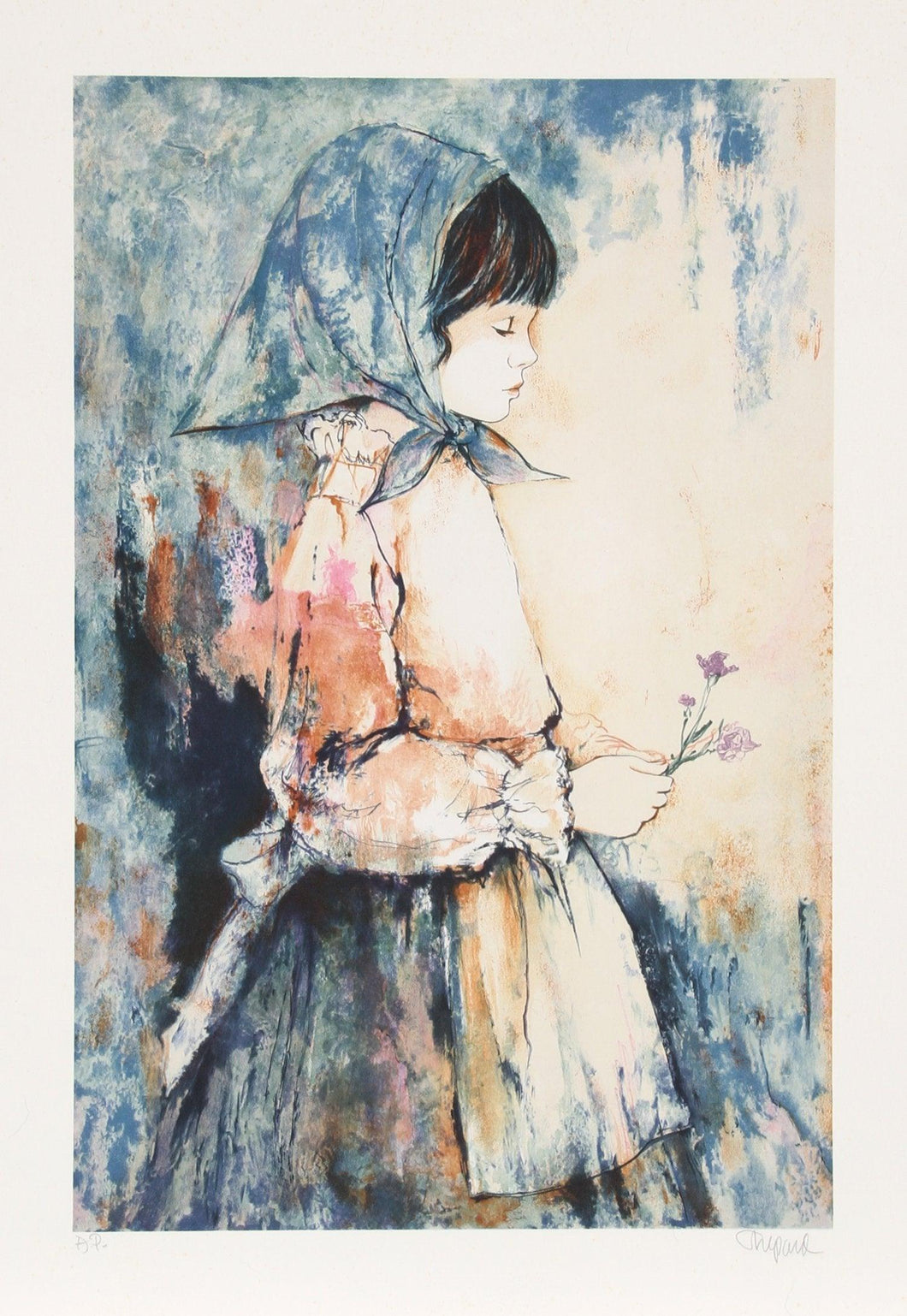 Girl Holding Flowers Lithograph | Richard Shepard,{{product.type}}