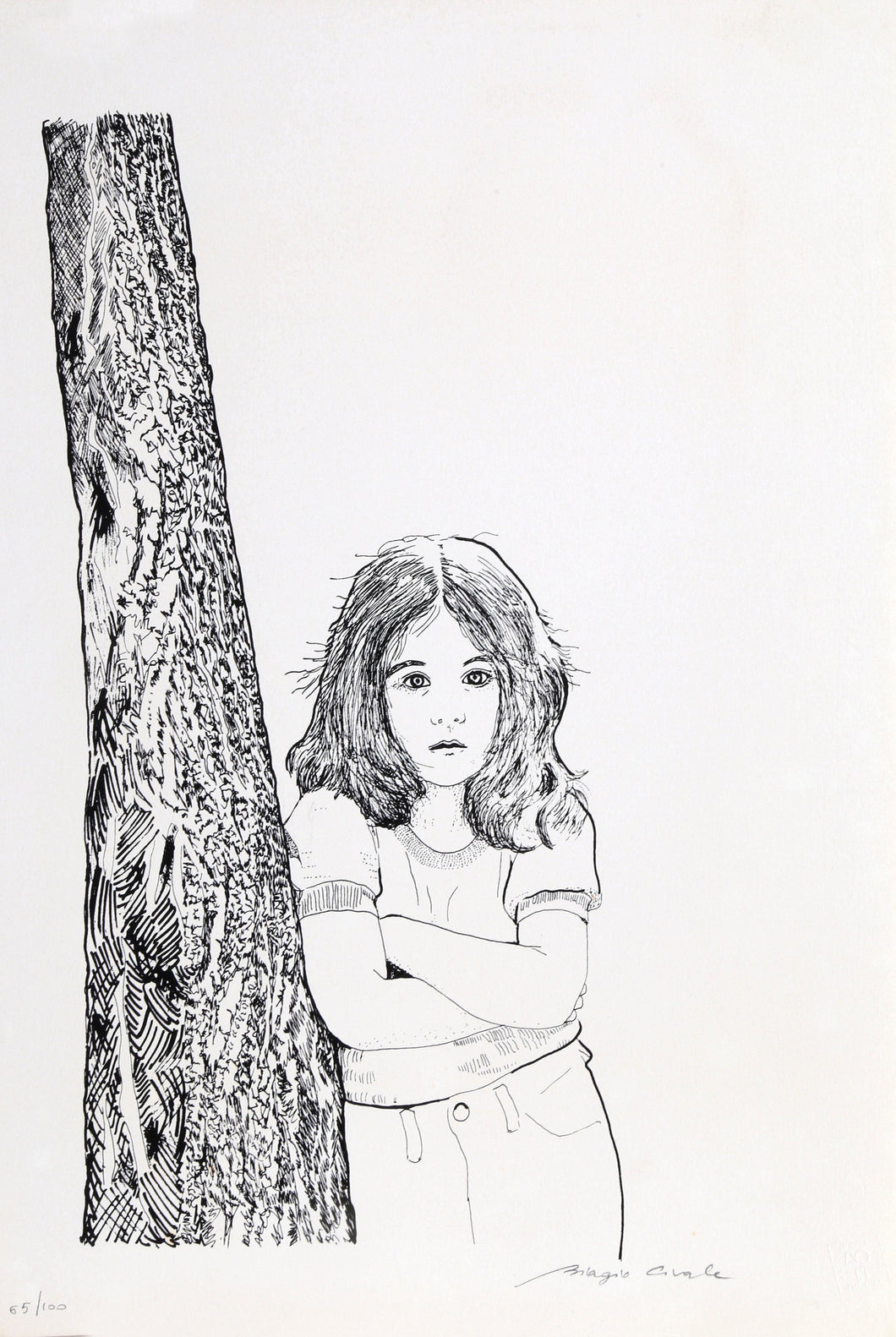 Girl Leaning Against a Tree Screenprint | Biagio Civale,{{product.type}}