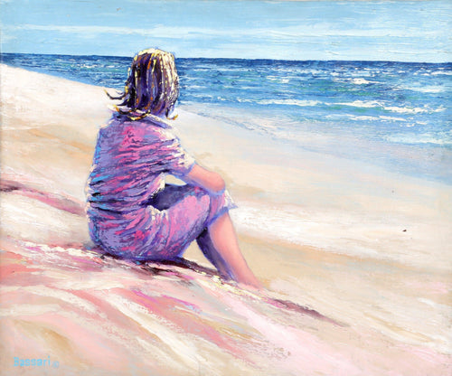Girl on Beach Oil | Bassari,{{product.type}}