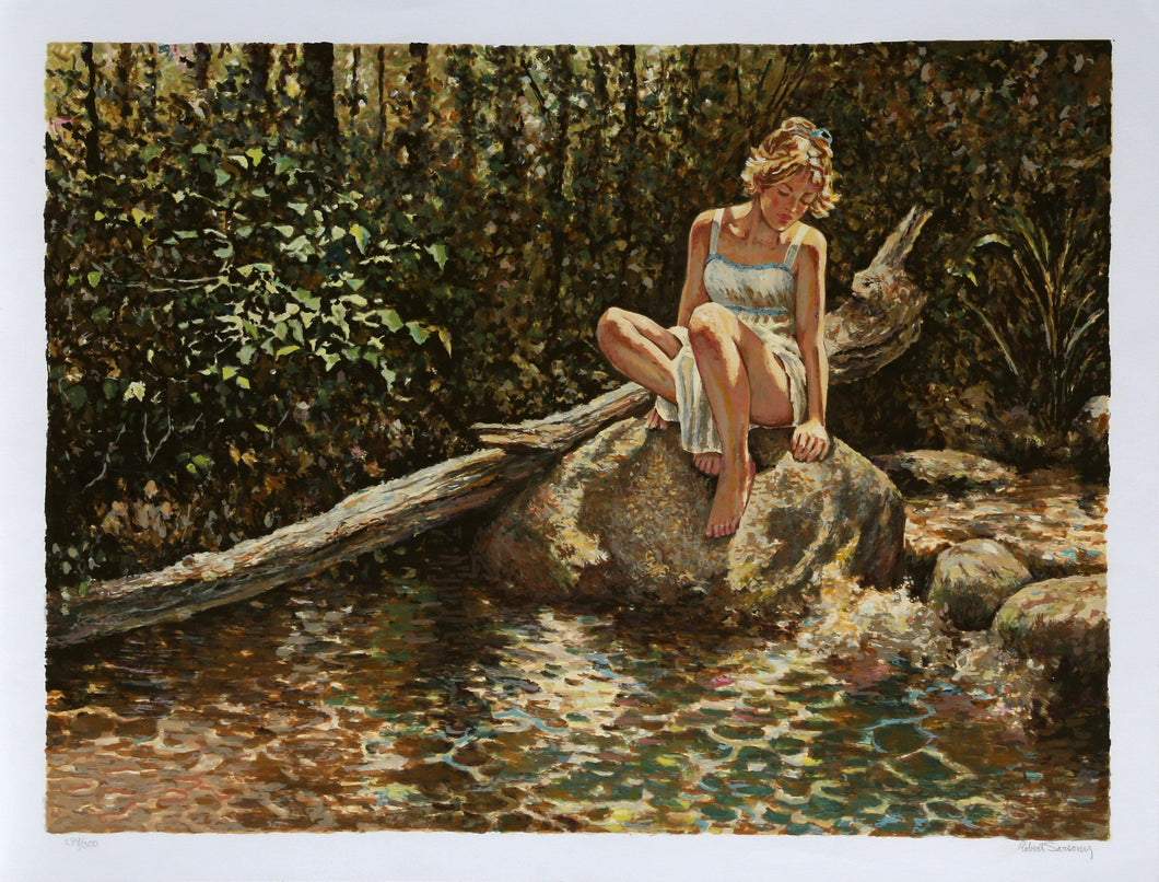 Girl seated on Rock Screenprint | Robert Sarsony,{{product.type}}