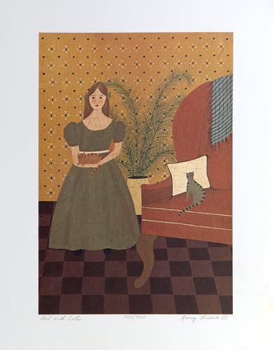 Girl with Cats Lithograph | Nancy Lubeck,{{product.type}}