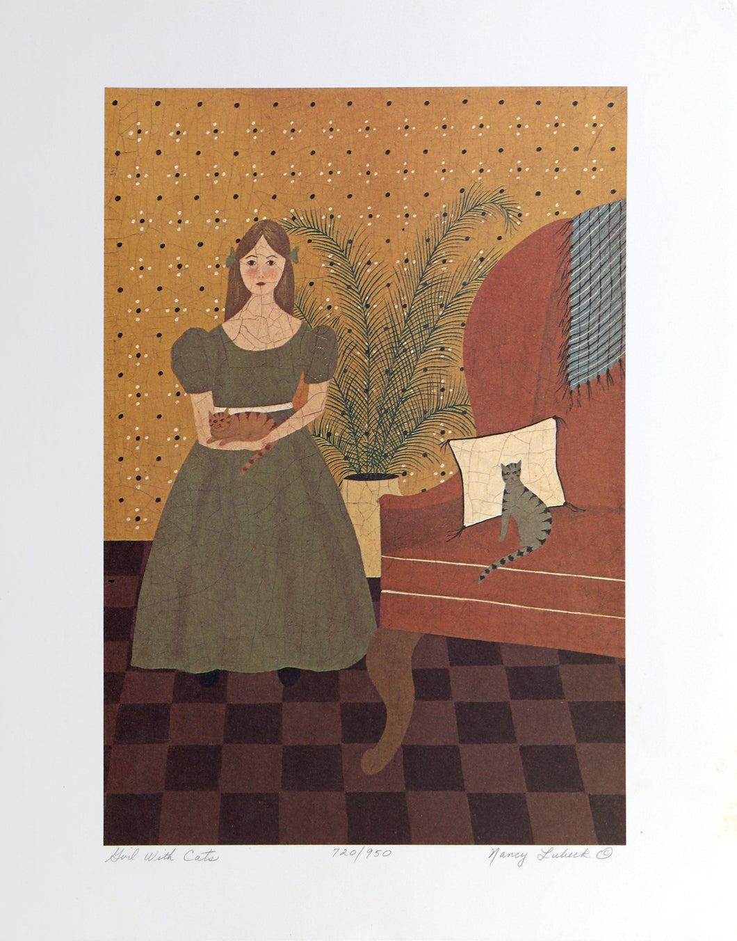 Girl with Cats Lithograph | Nancy Lubeck,{{product.type}}