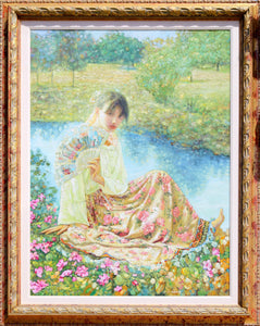Girl with Fan by the River Oil | Di Li Feng,{{product.type}}