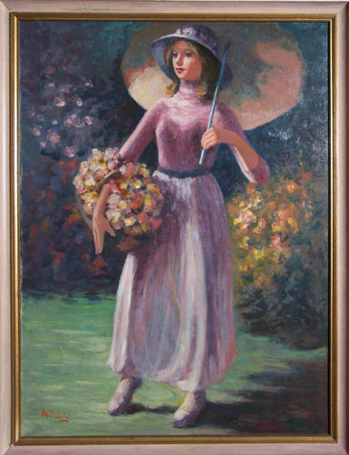 Girl with Flower Basket Oil | Philippe Alfieri,{{product.type}}