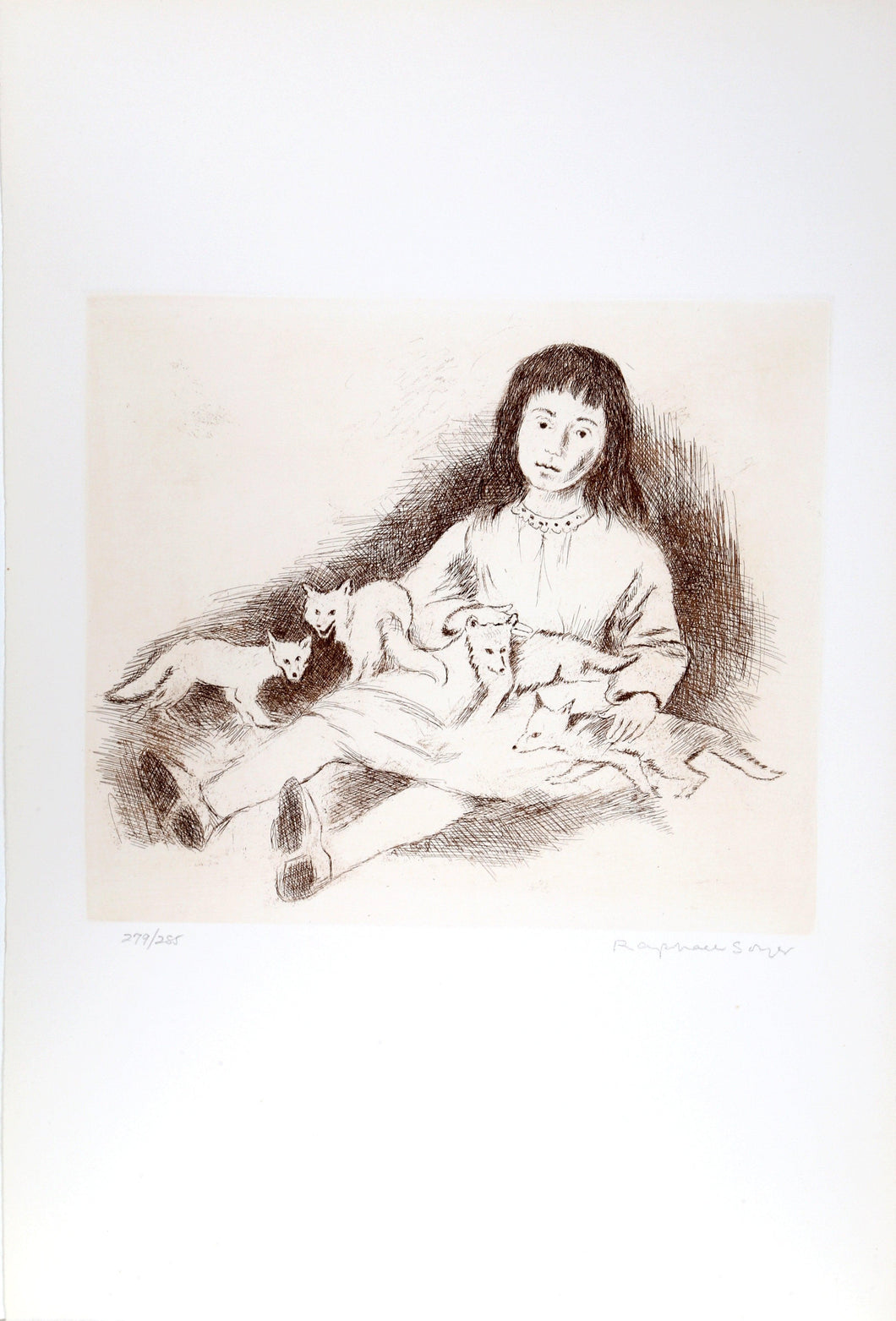 Girl with Foxes Etching | Raphael Soyer,{{product.type}}