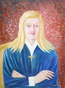 Girl with Yellow Hair and Blue Dress Oil | Joseph G. Perri,{{product.type}}