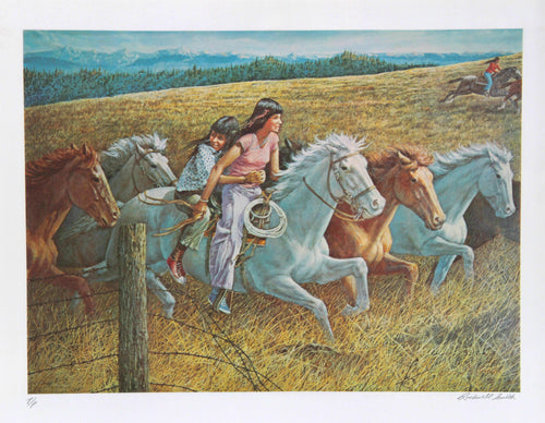 Girls Racing Horses Lithograph | Rockwell Smith,{{product.type}}