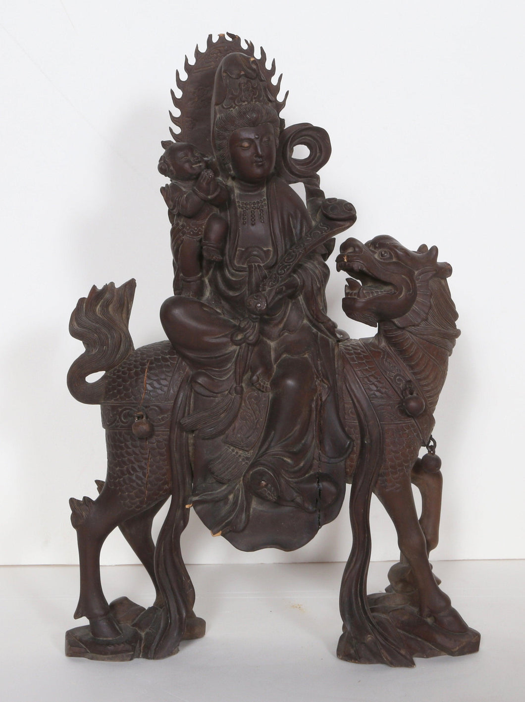 Goddess with Baby on Foo Dog Wood | Unknown, Chinese,{{product.type}}