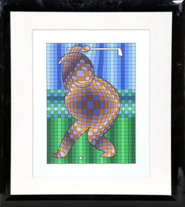 Golfer (Blue and Gold) Screenprint | Victor Vasarely,{{product.type}}