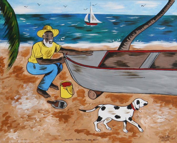 Gramps Painting His Boat Acrylic | Isiah Nicholas,{{product.type}}