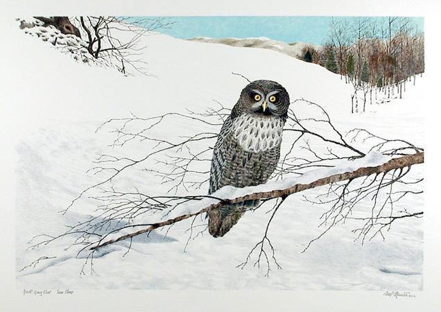Great Grey Owl (Winter) Lithograph | Mel Hunter,{{product.type}}