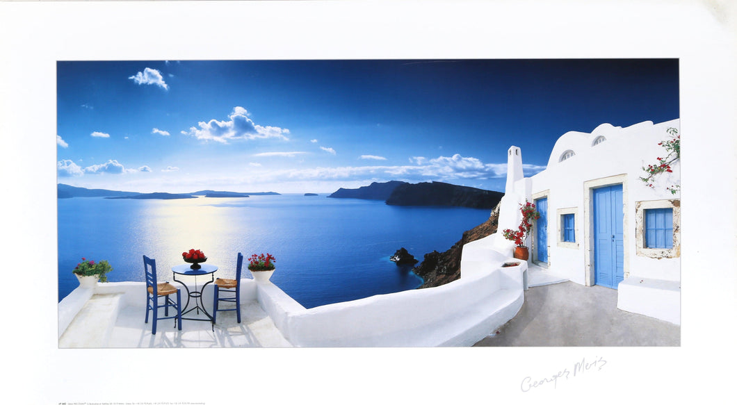 Greek Patio with Table, Santorini Poster | George Meis,{{product.type}}