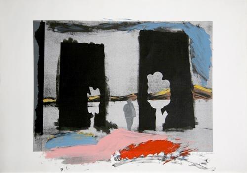 Grey Figure and Trees Screenprint | Menashe Kadishman,{{product.type}}