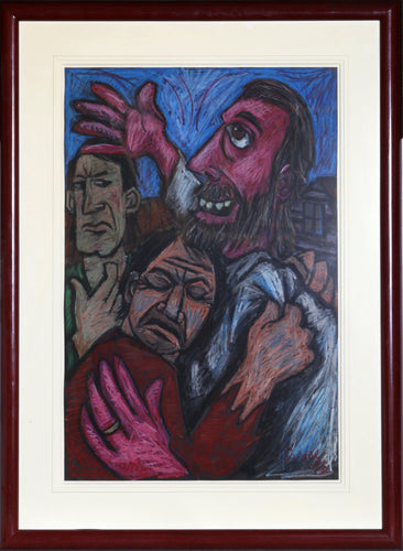 Group of Men Embracing Pastel | Unknown Artist,{{product.type}}