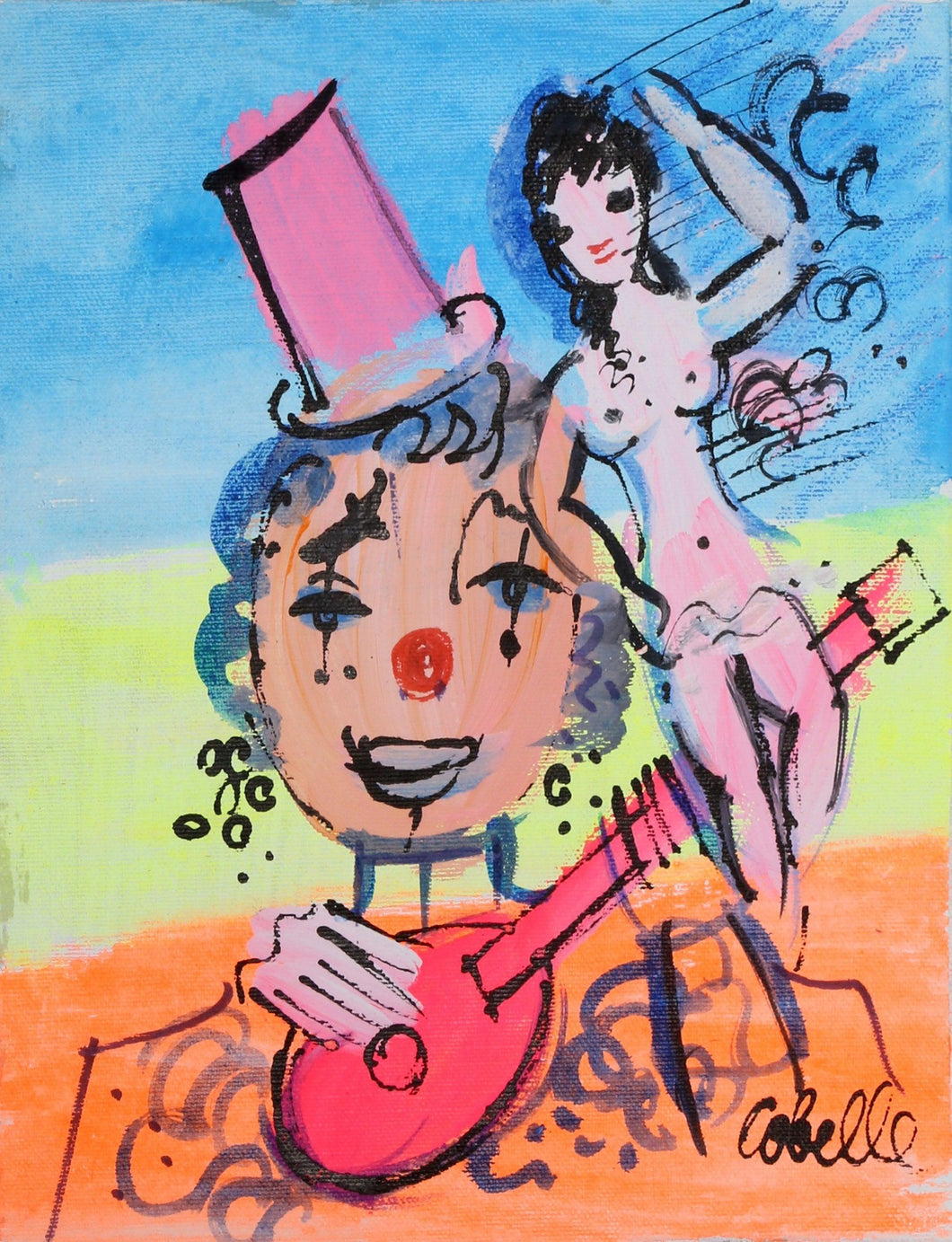 Guitarist Clown and Nude 1 Acrylic | Charles Cobelle,{{product.type}}