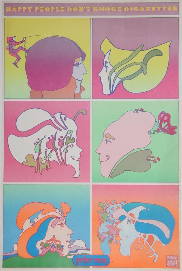 Happy People Don't Smoke (American Cancer Society) Poster | Peter Max,{{product.type}}