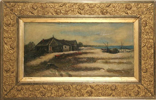 Harborside Seascape Oil | Unknown Artist,{{product.type}}
