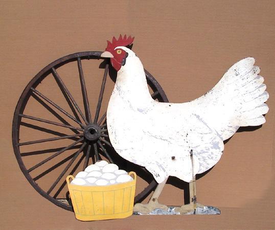 Hen with Eggs and Wagon Wheel Wood | Unknown Artist,{{product.type}}