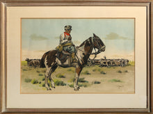 Herding Cattle Watercolor | Unknown Artist,{{product.type}}