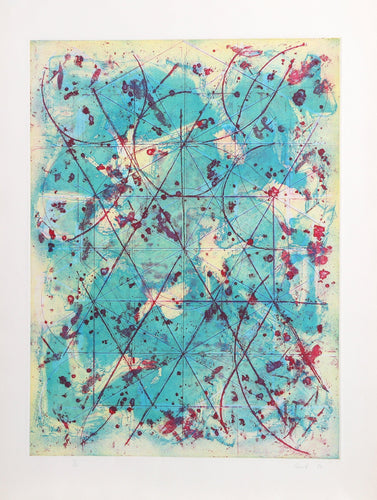 Hexagon and Circle Abstract in Teal Etching | Unknown Artist,{{product.type}}