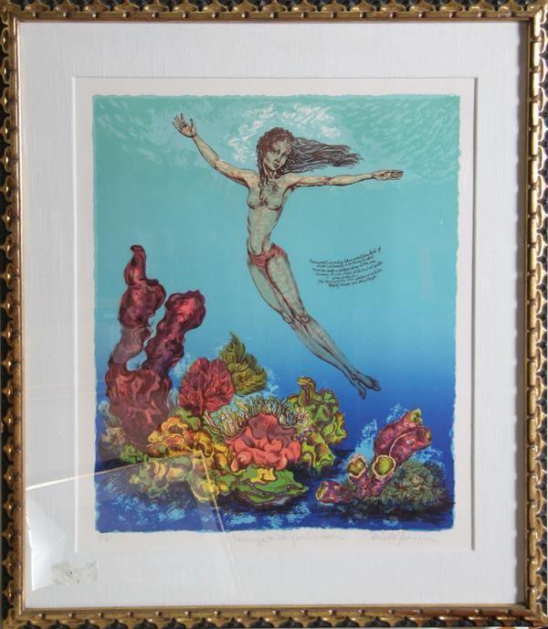Homage to Jacques Cousteau Lithograph | Rochelle Steiner,{{product.type}}